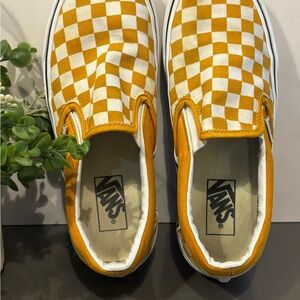 Vans Checkerboard Slip-On Flats in Orange and White